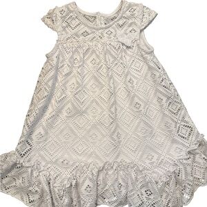 Girls White Lace Ruffle Hem Dress